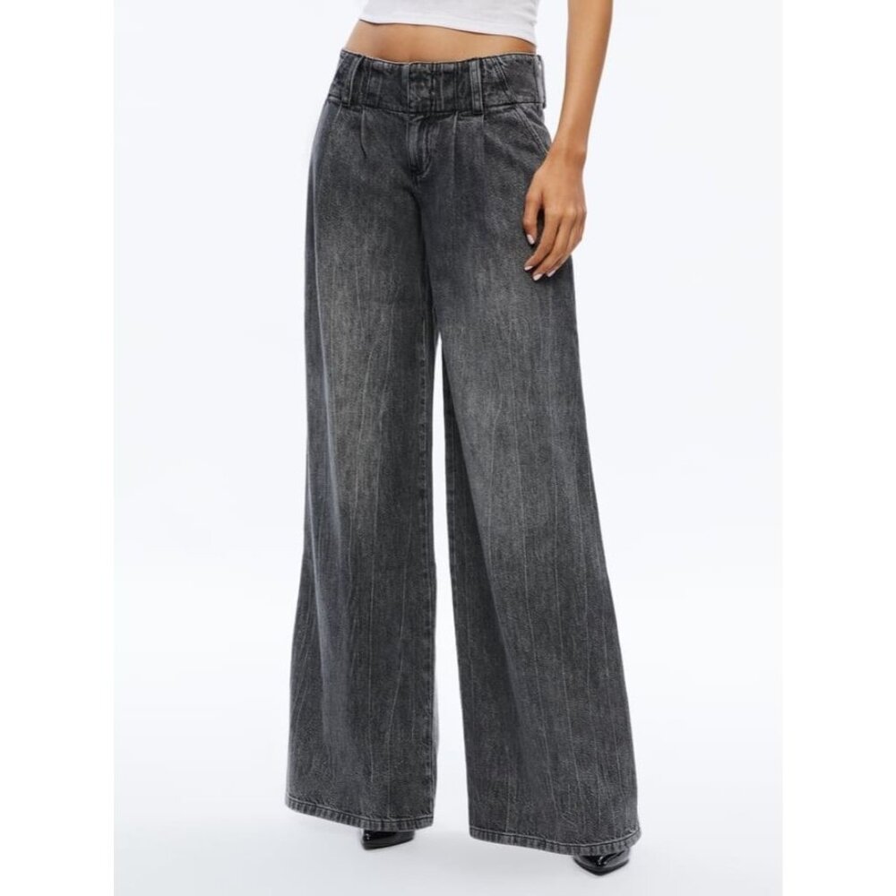 Alice + Olivia Anders Georgia Vintage Black Low Rise Pleated Jeans 29 NWT $375